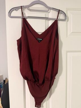 Express Burgundy V-Neck Sleeveless Bodysuit